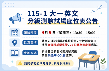 115-1 大一英文分級測驗試場座位表
